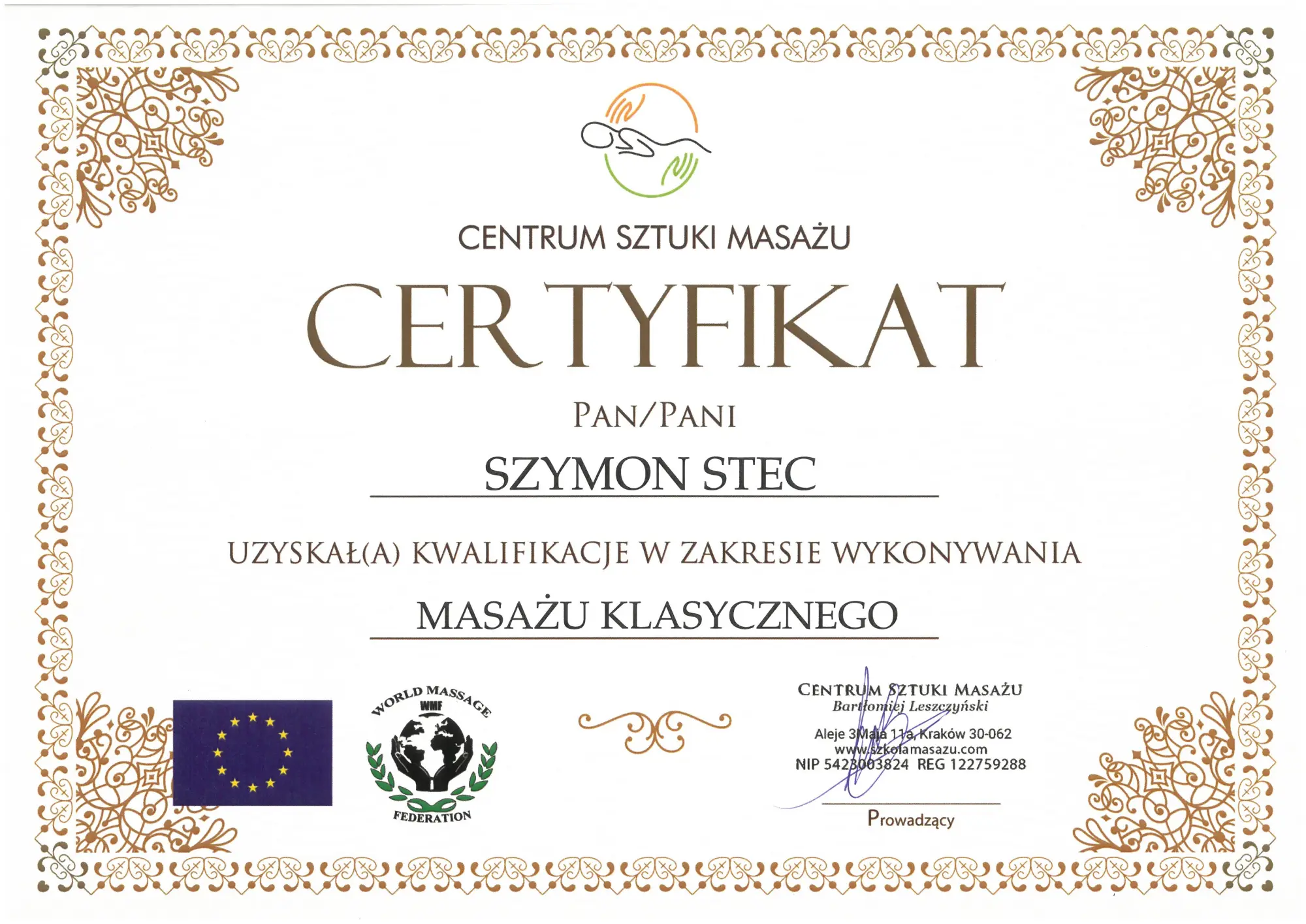 Dyplom Masażu Klasycznego - Otulenie - Wrocław