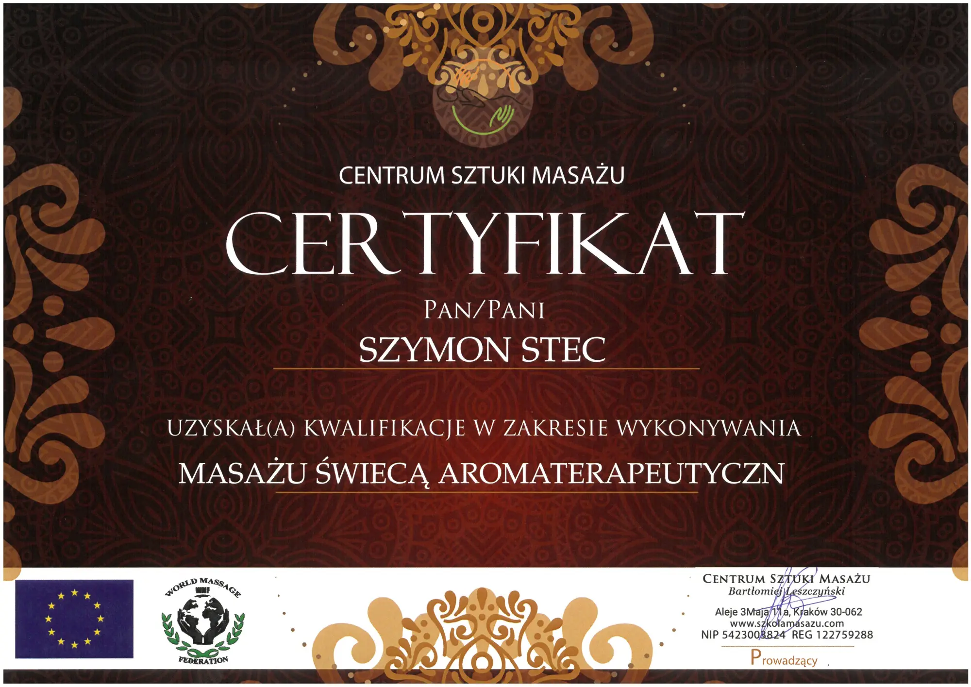 Dyplom Masażu Świecą - Otulenie - Wrocław
